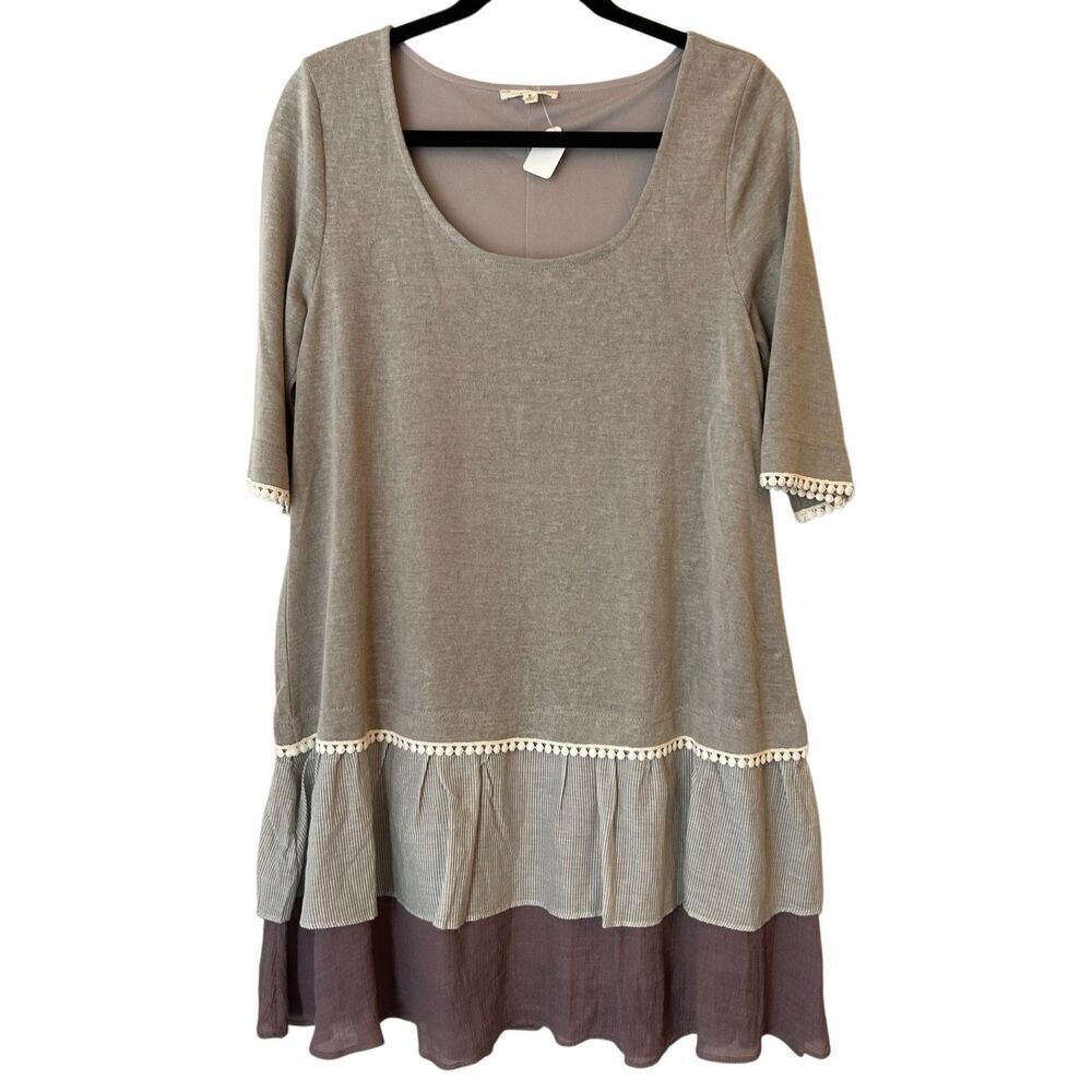 NWT Easel Boho Ruffle Tiered Mixed Media Dress size S cottagecore